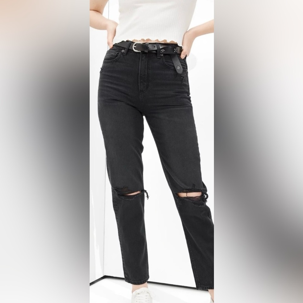 AE ripped highest waist mom jeans